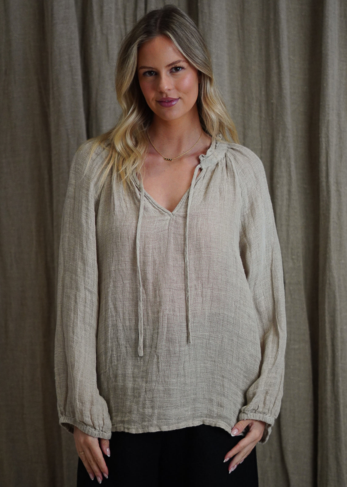Rustic - ‘Sussana’ Linen Top Long Sleeve - Natural