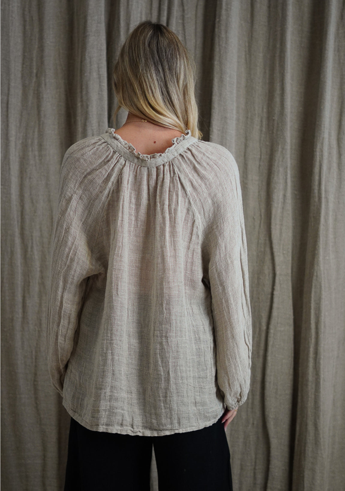 Rustic - ‘Sussana’ Linen Top Long Sleeve - Natural