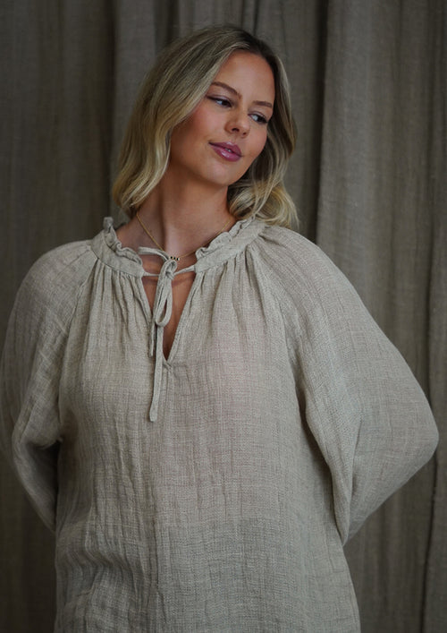 ‘Sussana’ Linen Top Long Sleeve - Natural