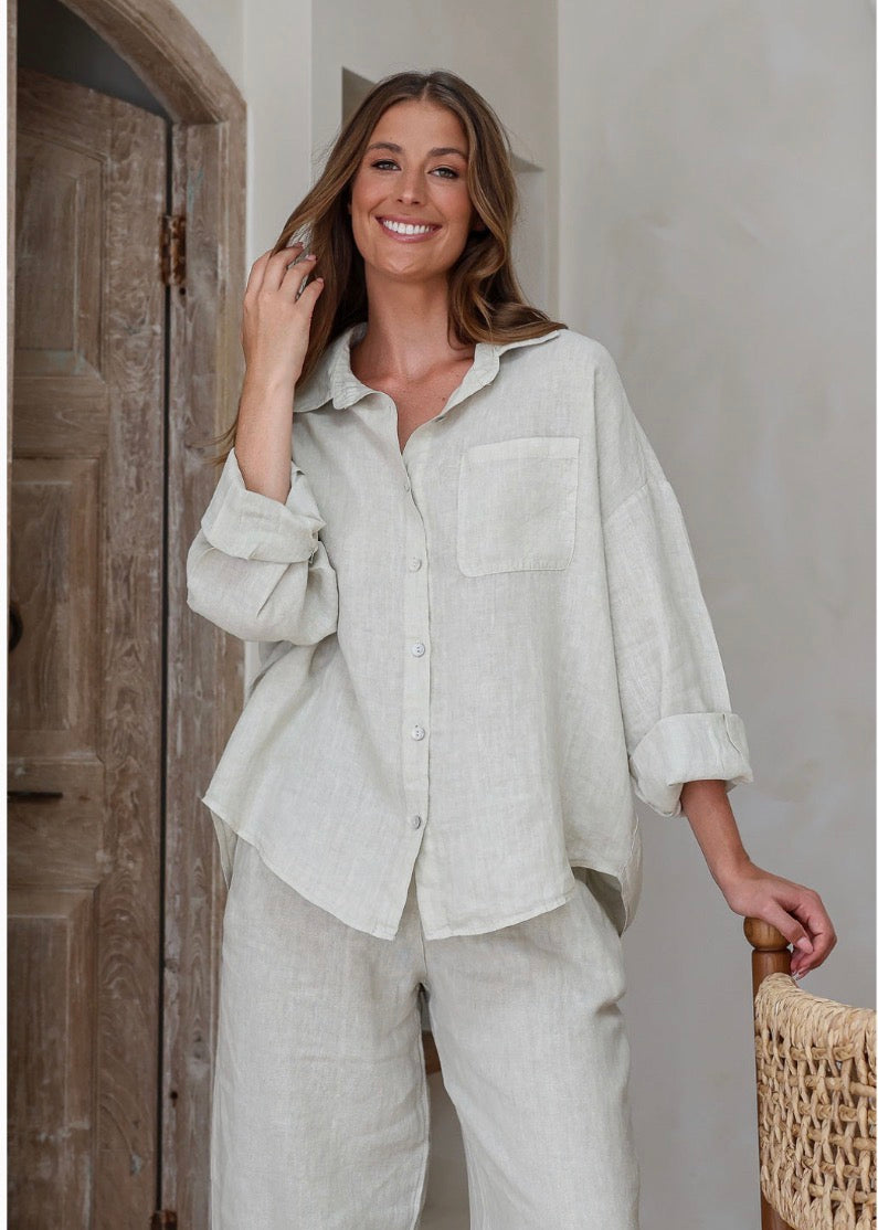 Free Angel - Laura Top – Relaxed Linen Button Front Shirt
