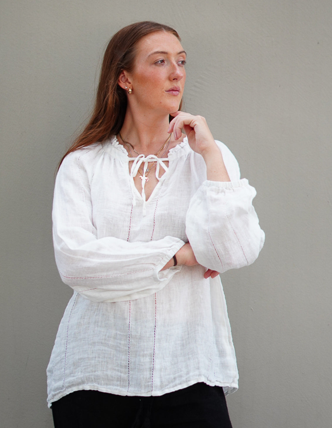 Rustic - ‘Sussana’ Linen Top Long Sleeve - White
