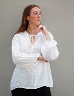 ‘Sussana’ Linen Top Long Sleeve - White