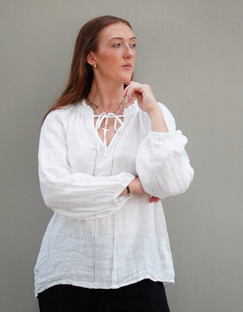 ‘Sussana’ Linen Top Long Sleeve - White