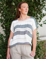 ‘Carina’ Linen Box Top - Black Stripey