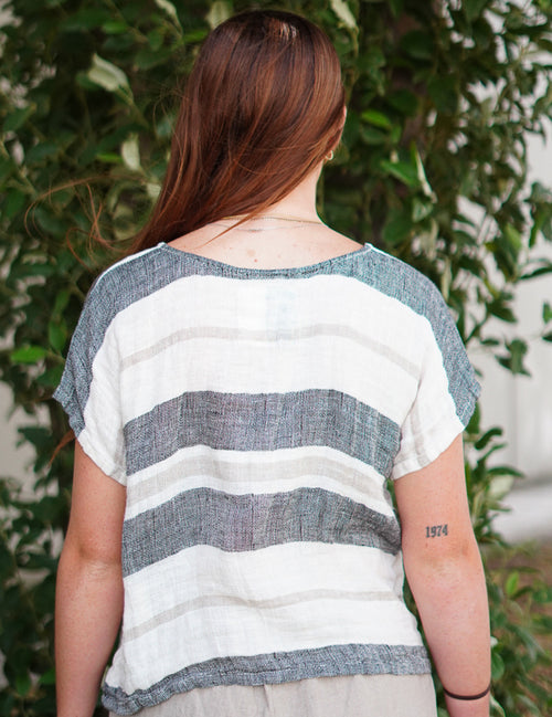 ‘Carina’ Linen Box Top - Black Stripey