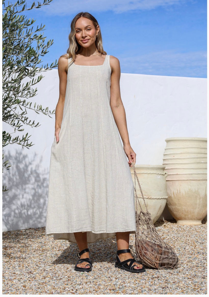 Free Angel - La Figura – Relaxed Linen Midi Dress With Pockets
