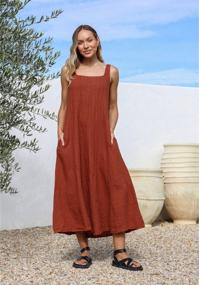 Free Angel - La Figura – Relaxed Linen Midi Dress With Pockets