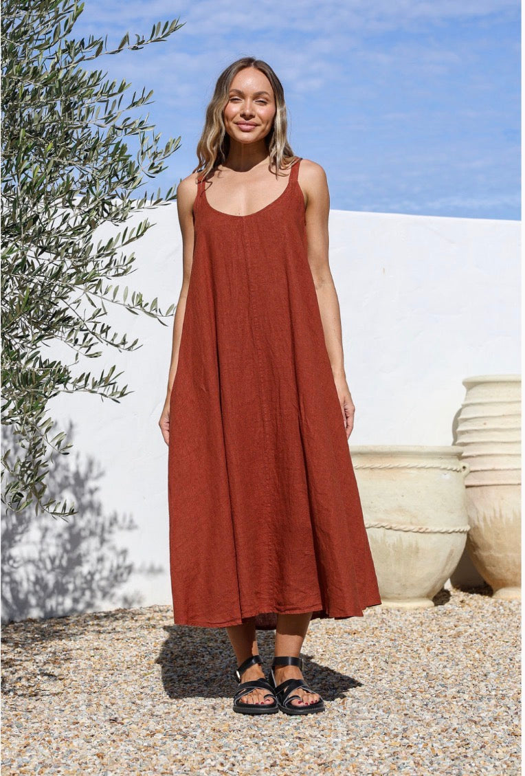 Free Angel - Sole  – Relaxed Linen Midi Dress With Pockets
