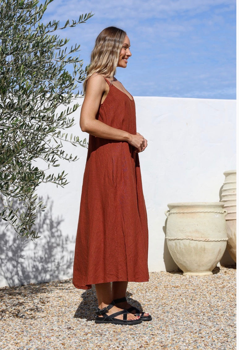 Free Angel - Sole  – Relaxed Linen Midi Dress With Pockets