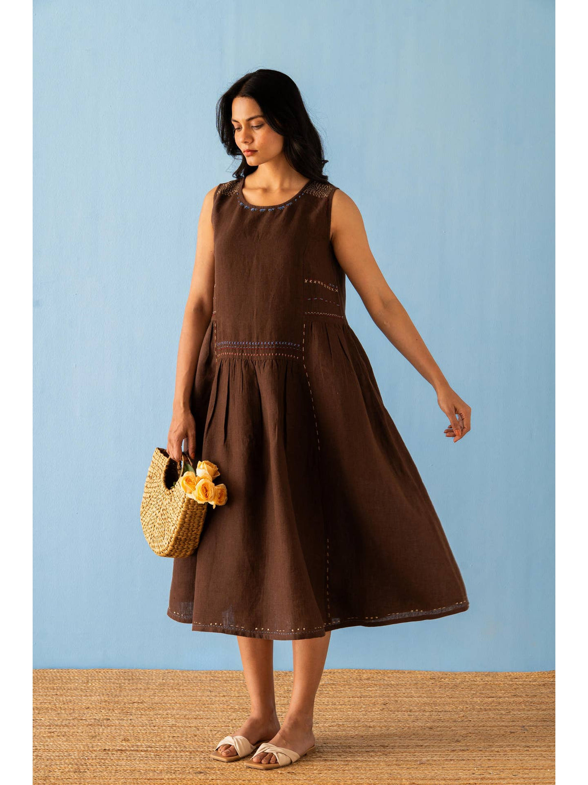 European Linen ‘Cherie’ Dress - Brown Bean
