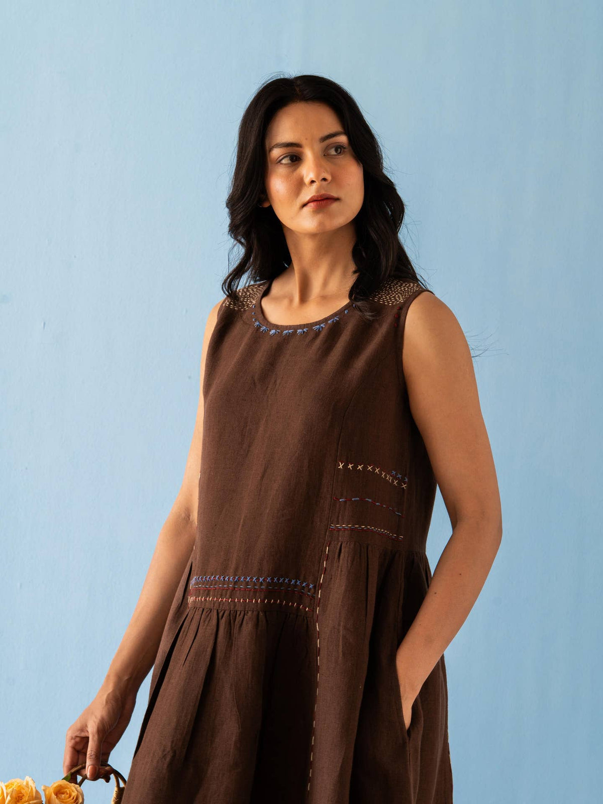 European Linen ‘Cherie’ Dress - Brown Bean