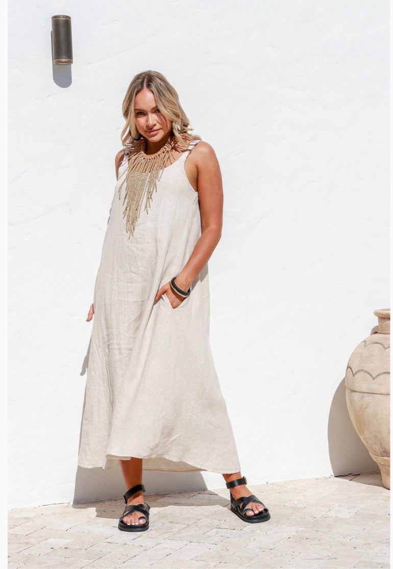 Free Angel - Sole  – Relaxed Linen Midi Dress With Pockets
