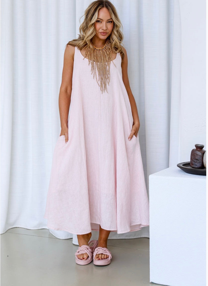 Free Angel - Sole  – Relaxed Linen Midi Dress With Pockets