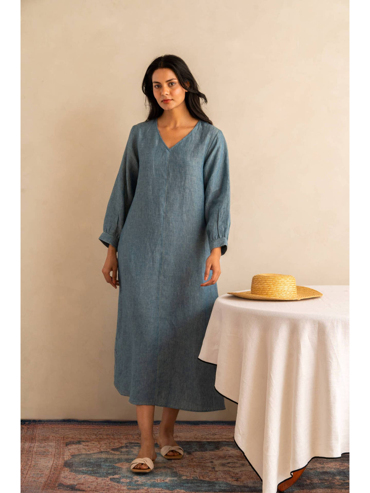 European Linen ‘Marina’ Dress - Denim Chambray