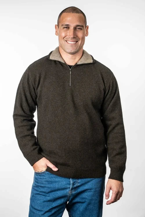 Trilogy - Men’s Zip Collar Jumper - Possum Merino