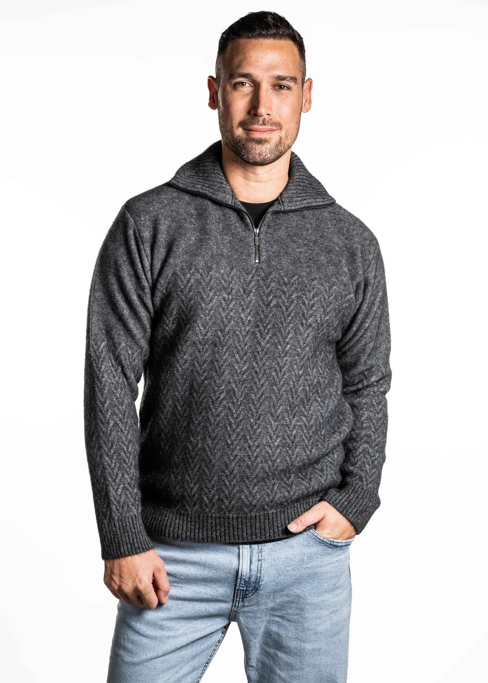 Koru - Chevron - Men’s Possum Merino Zip Jumper
