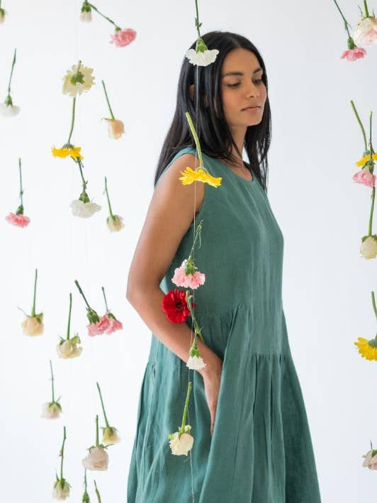 European Linen ‘Penny’ Dress – Muted Teal