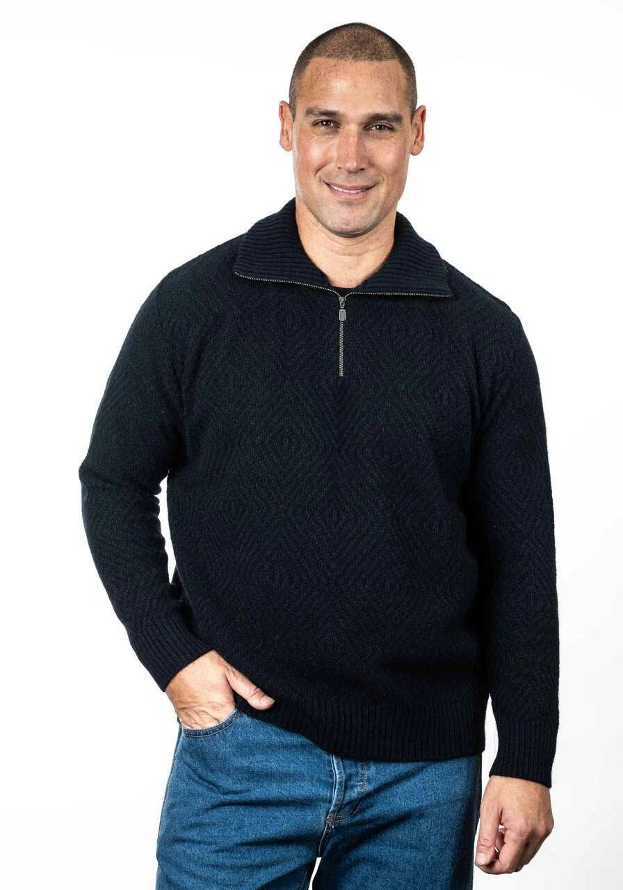 Koru - Diamond Plated - Men’s Possum Merino Zip Neck Jumper