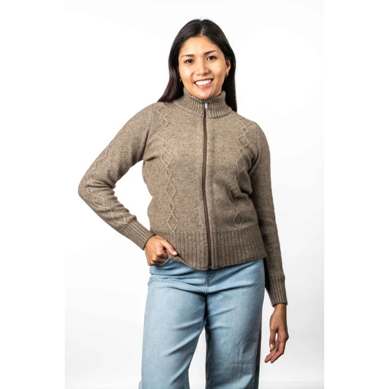 Koru - Cable Detail Possum Merino Zip Jacket