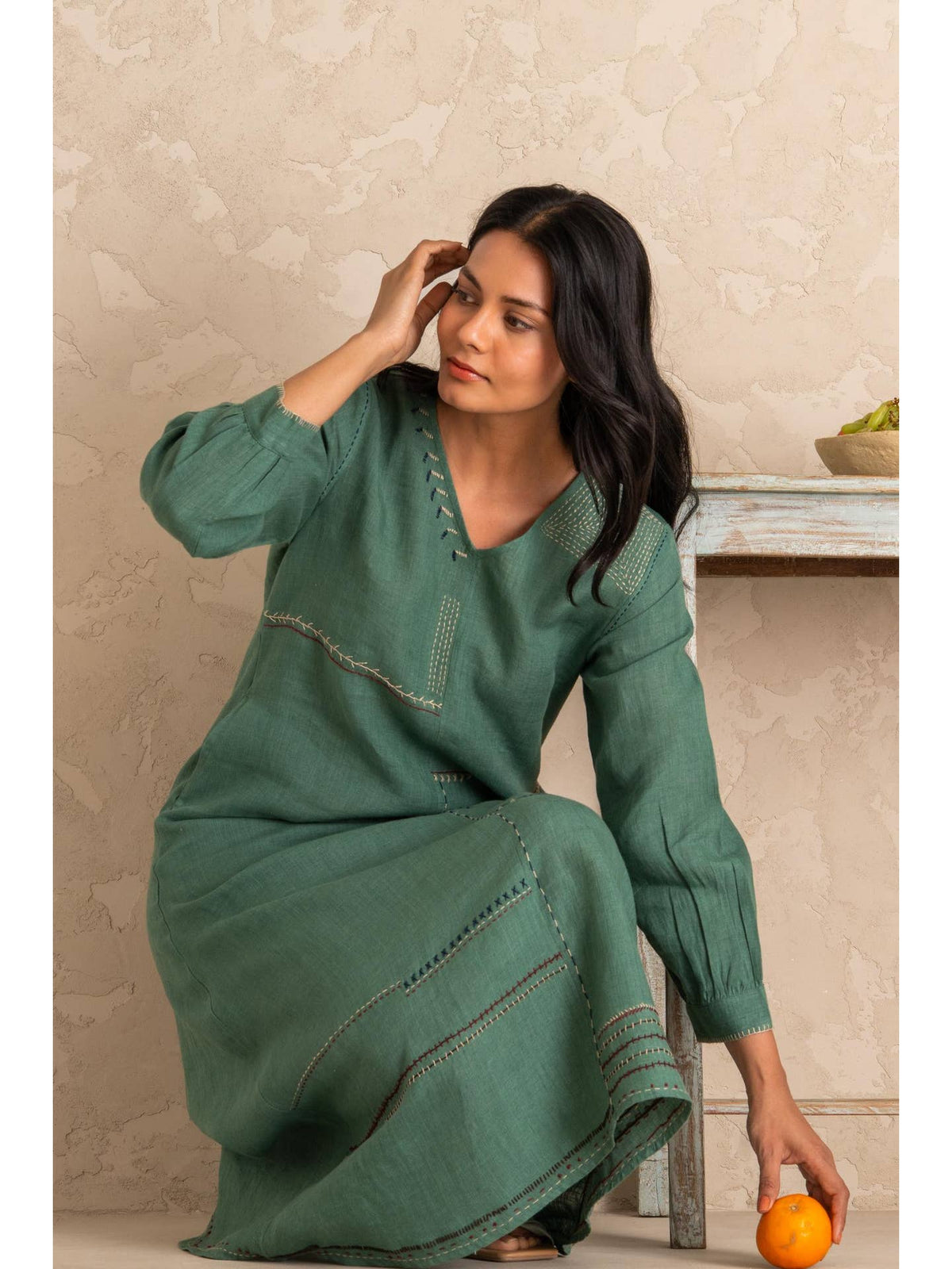European Linen 'Lina' Dress Muted Teal Ecolena European Linen 'Lina' Dress Muted Teal Ecolena