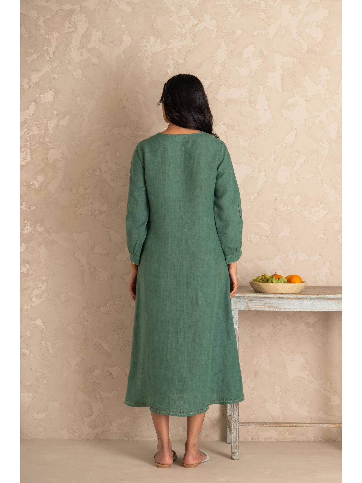 European Linen 'Lina' Dress Muted Teal Ecolena European Linen 'Lina' Dress Muted Teal Ecolena