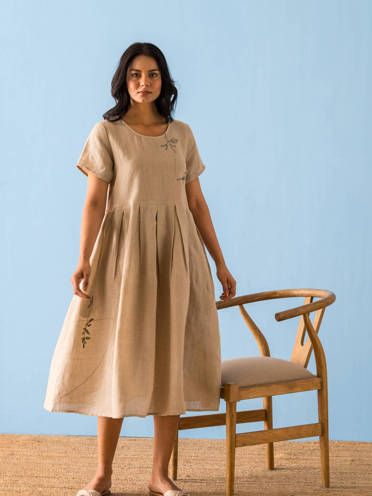 European Linen 'Fiona' Dress - Oatmeal Ecolena European Linen 'Fiona' Dress - Oatmeal Ecolena