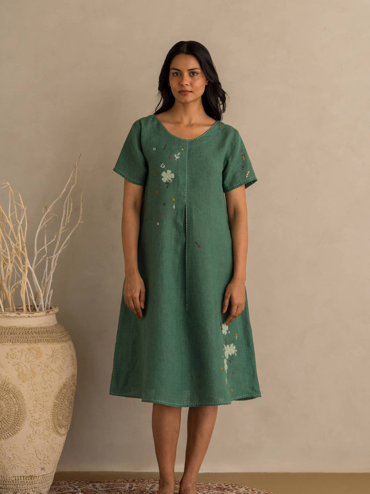 European Linen ‘Maris’ Dress – Muted Teal - LAST - Size XS