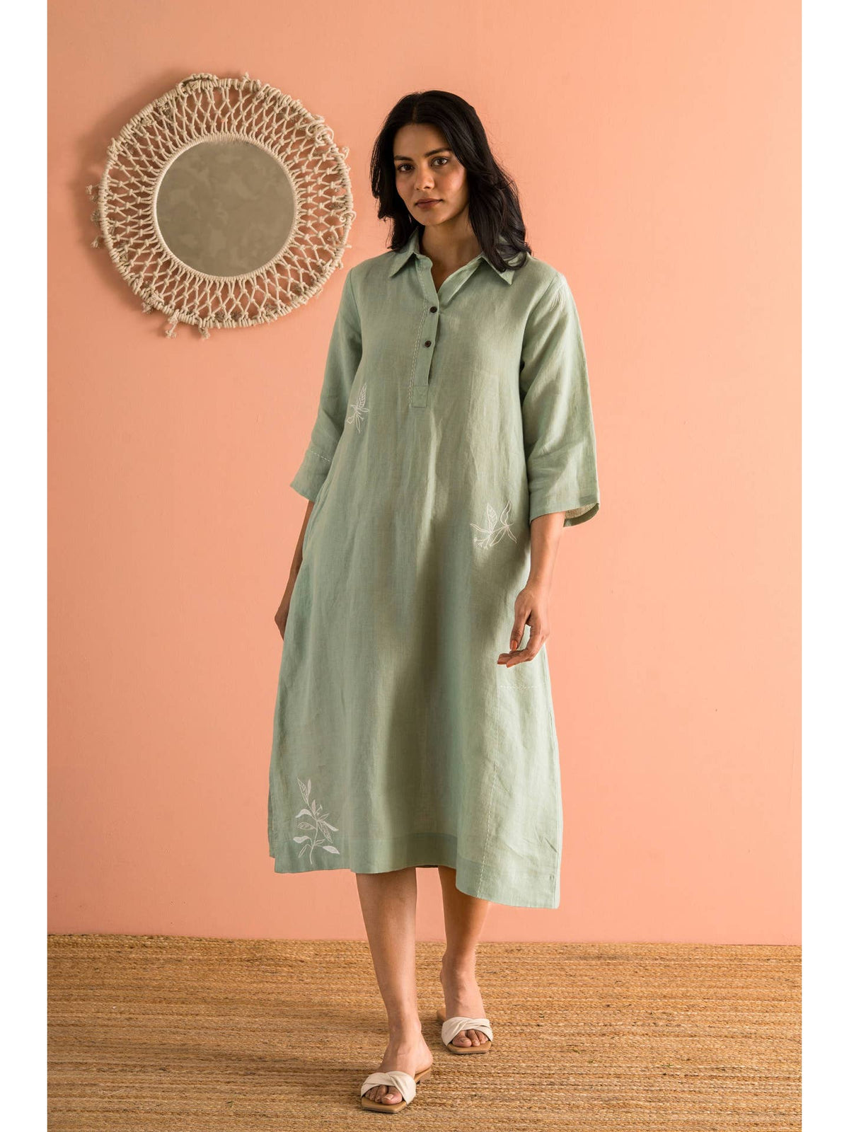 European Linen 'Juliet' Dress Sage Green Ecolena European Linen 'Juliet' Dress Sage Green Ecolena