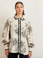 State Of Embrace Blouson Velvet Blouse - Peonies Stone