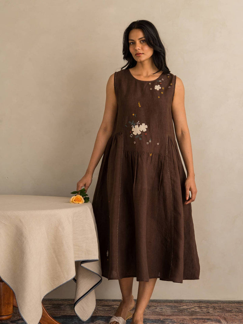 European Linen ‘Amara’ Dress - Chocolate
