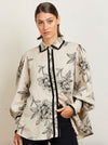 State Of Embrace Blouson Velvet Blouse - Peonies Stone