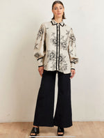 State Of Embrace Blouson Velvet Blouse - Peonies Stone