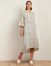 State Of Embrace Trumpet Sleeves Linen Dress - Eclipse