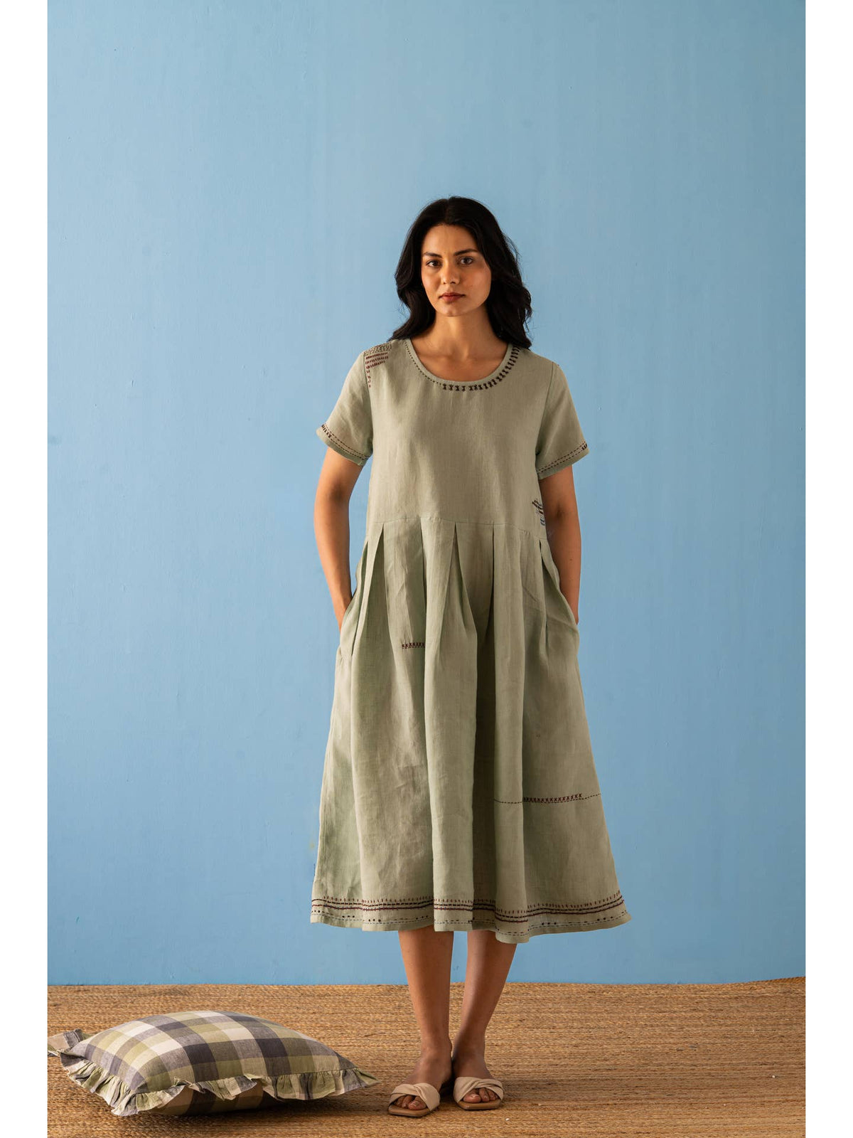 European Linen ‘Selene’ Dress - Sage