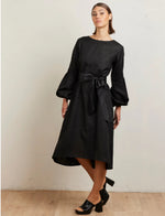 State Of Embrace Trumpet Sleeves Linen Dress - Onyx