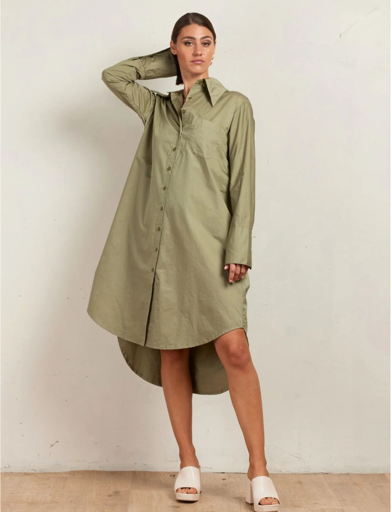 State Of Embrace Cotton Collared Shirt Dress - Moss