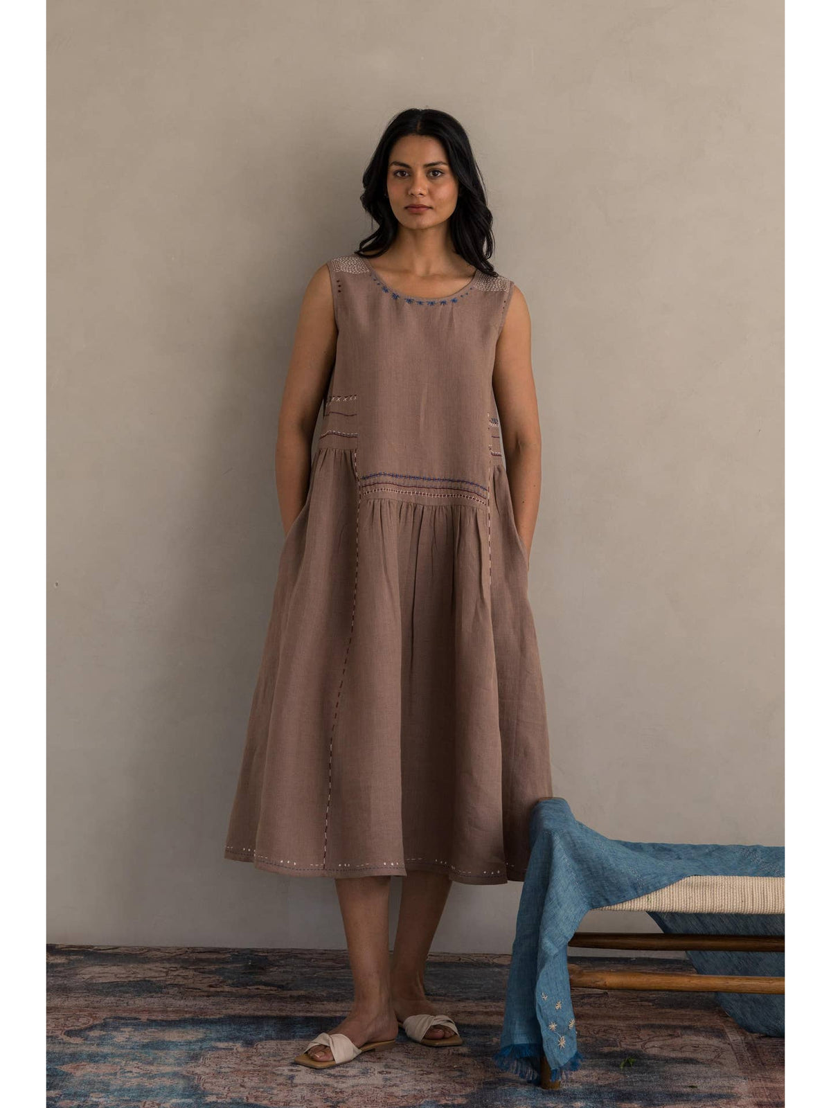 European Linen ‘Saoraya’ Dress - Muted Mocha - LAST - Size XS