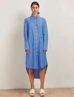 State Of Embrace Sky Stripe Cotton Collared Shirt Dress - Blue