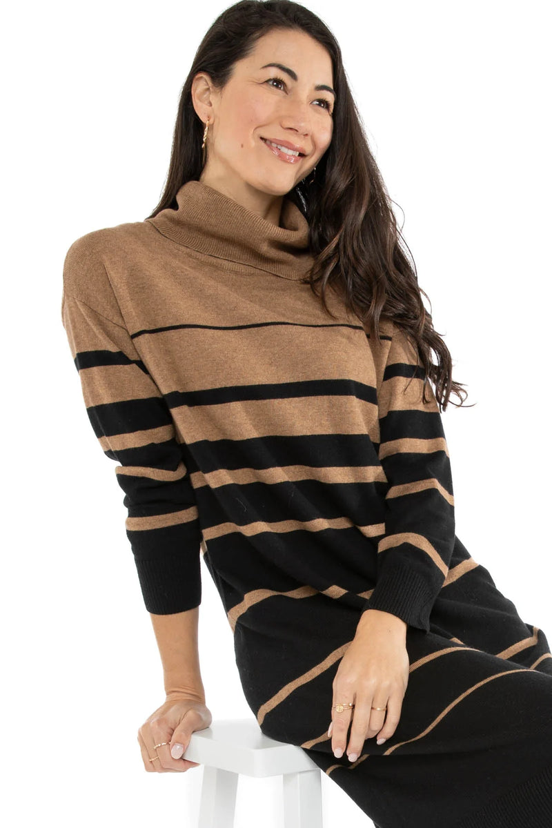 JUMP striped Knit Dress - Caramel/ Black