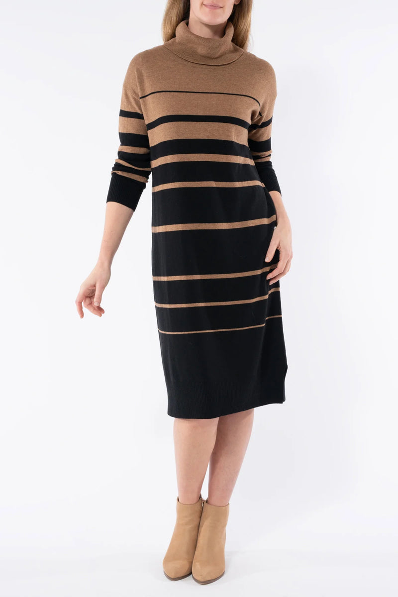 JUMP striped Knit Dress - Caramel/ Black