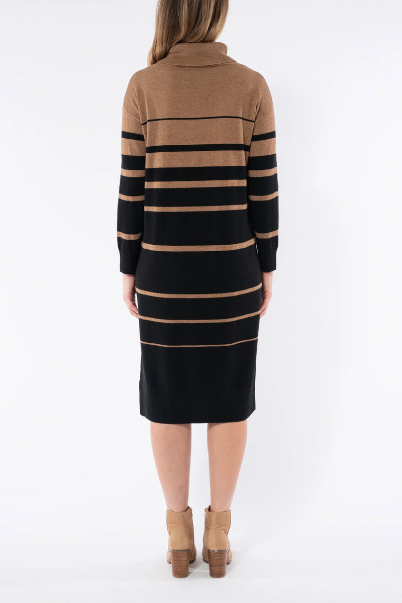 JUMP striped Knit Dress - Caramel/ Black