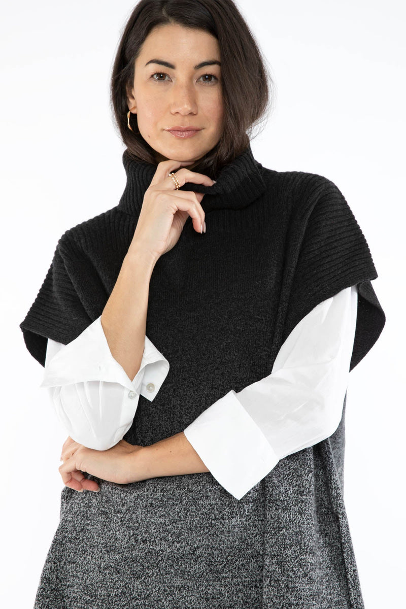 JUMP Ombré Cowl Neck Poncho - Black