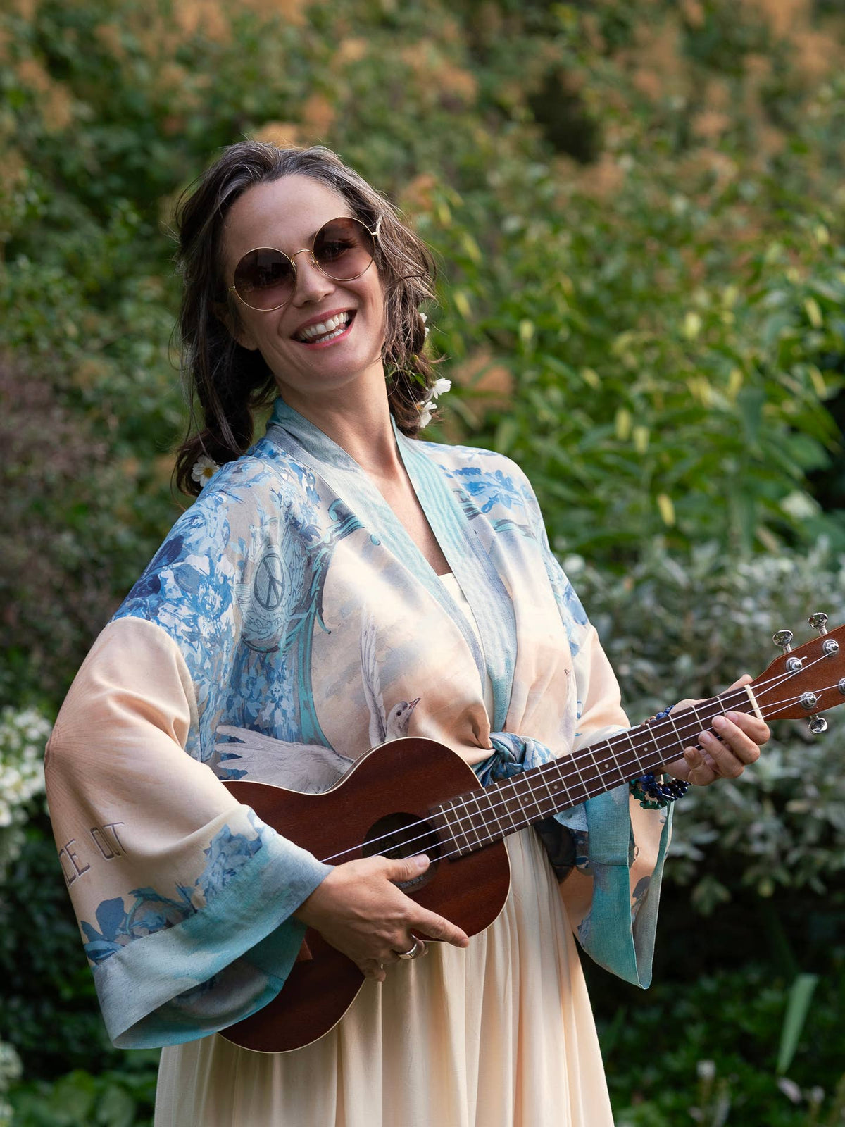 Market Of Stars - ‘Peace Out’ Cropped Bamboo Kimono Pixie Duster with Doves