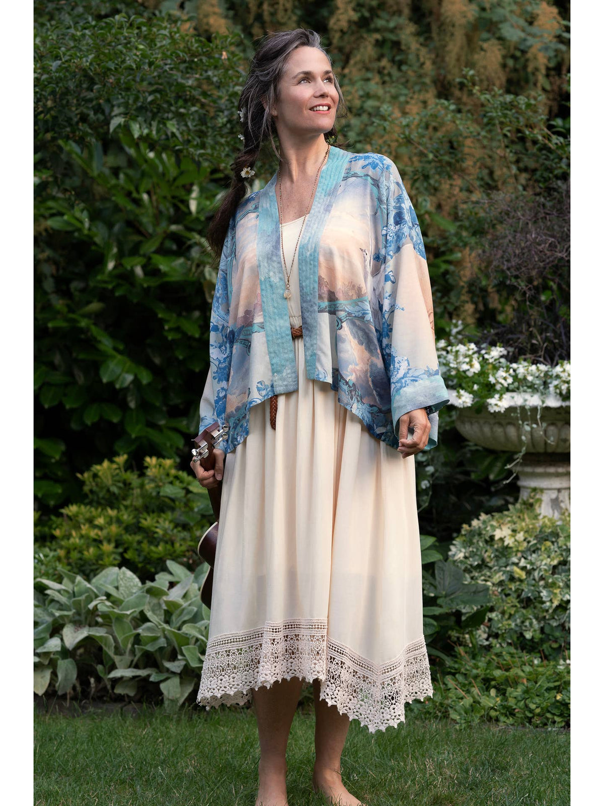 Market Of Stars - ‘Peace Out’ Cropped Bamboo Kimono Pixie Duster with Doves