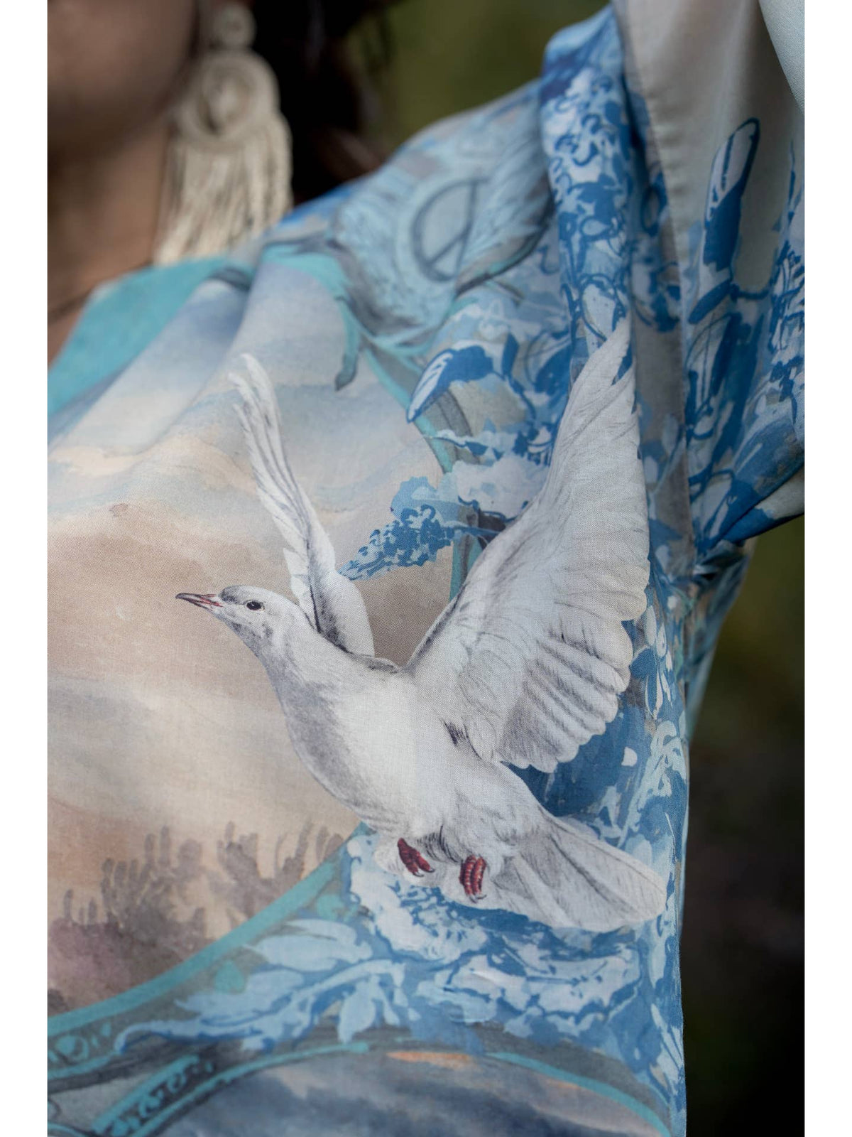 Market Of Stars - ‘Peace Out’ Cropped Bamboo Kimono Pixie Duster with Doves