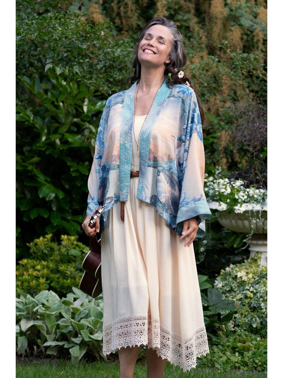 Market Of Stars - ‘Peace Out’ Cropped Bamboo Kimono Pixie Duster with Doves
