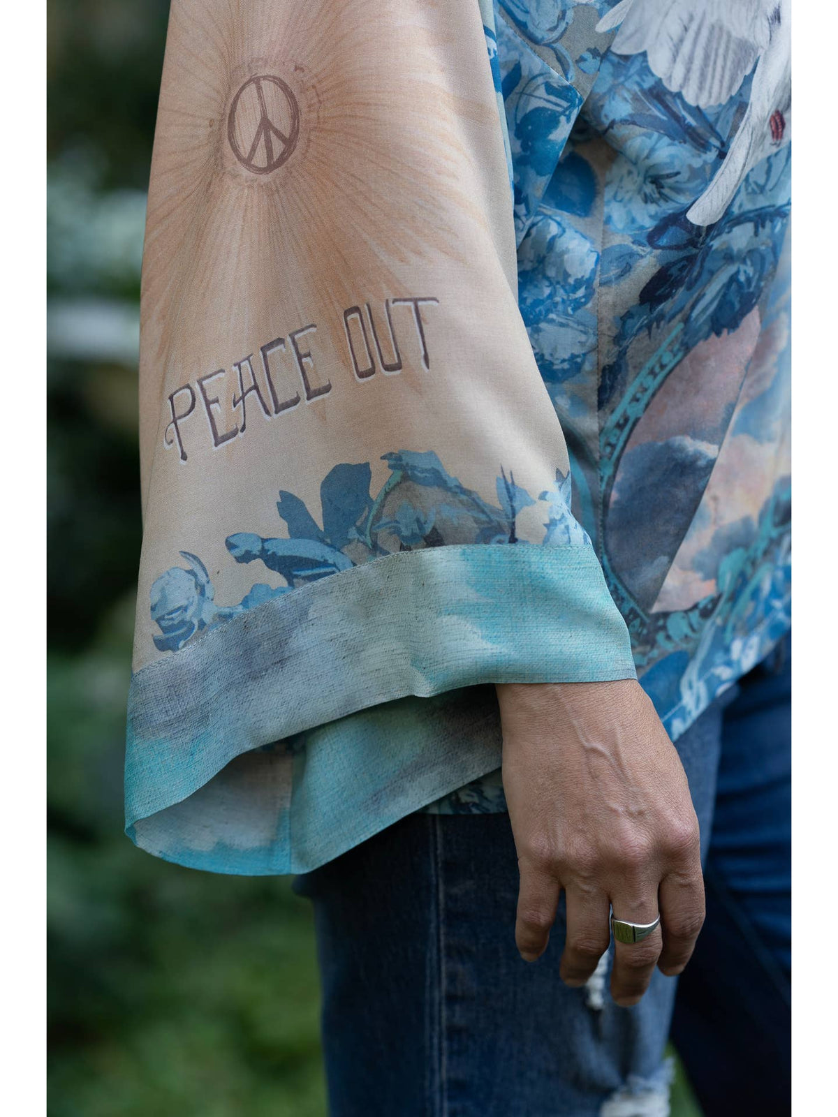 Market Of Stars - ‘Peace Out’ Cropped Bamboo Kimono Pixie Duster with Doves