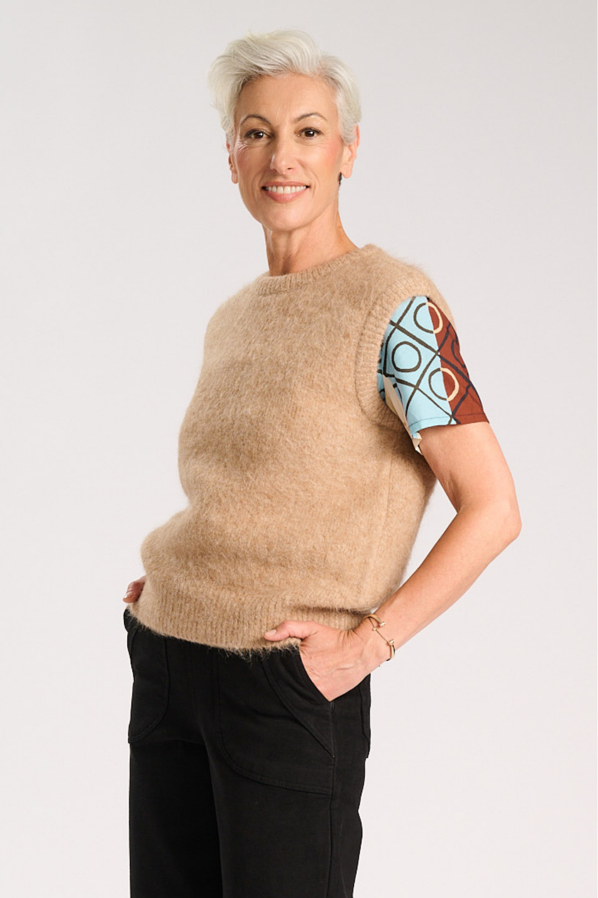 Olga De Polga - Aspen - Round Neck Alpaca Vest - Beige