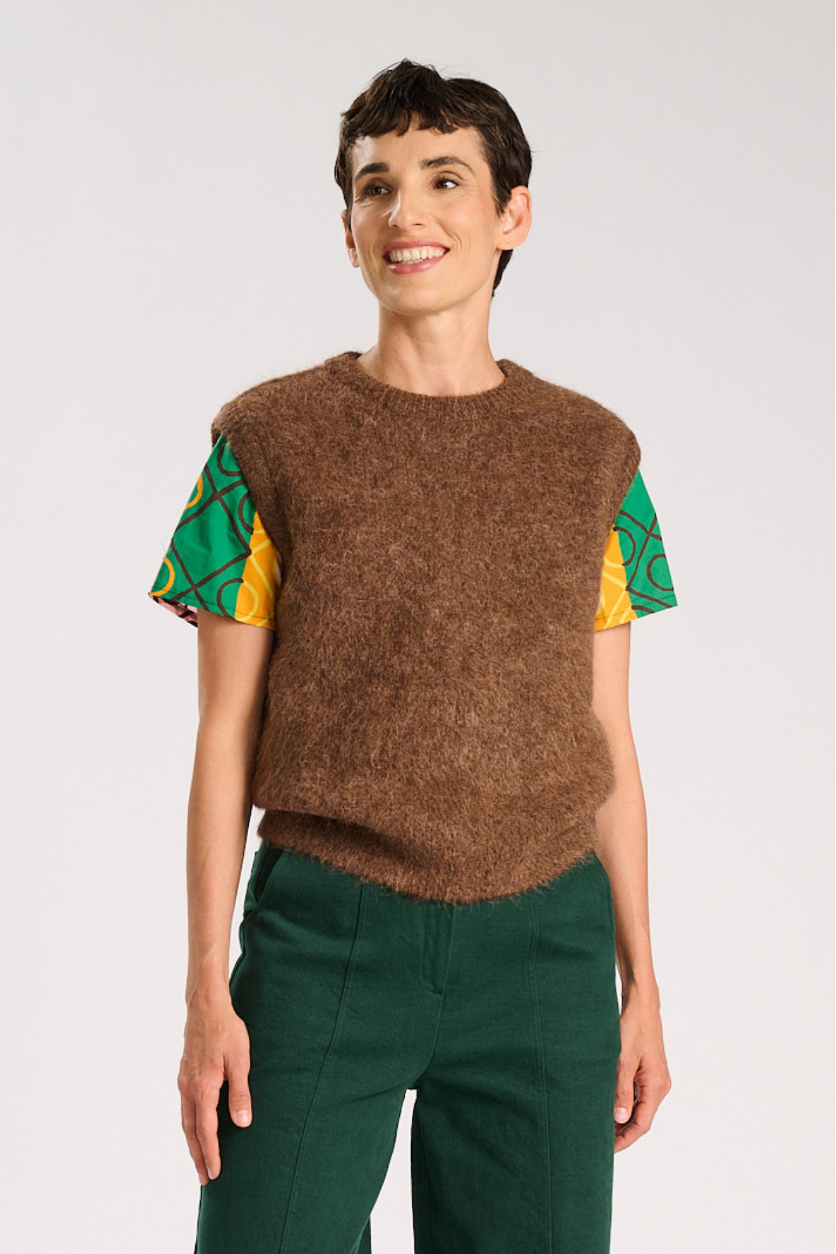 Olga De Polga - Aspen - Round Neck Alpaca Vest - Chocolate