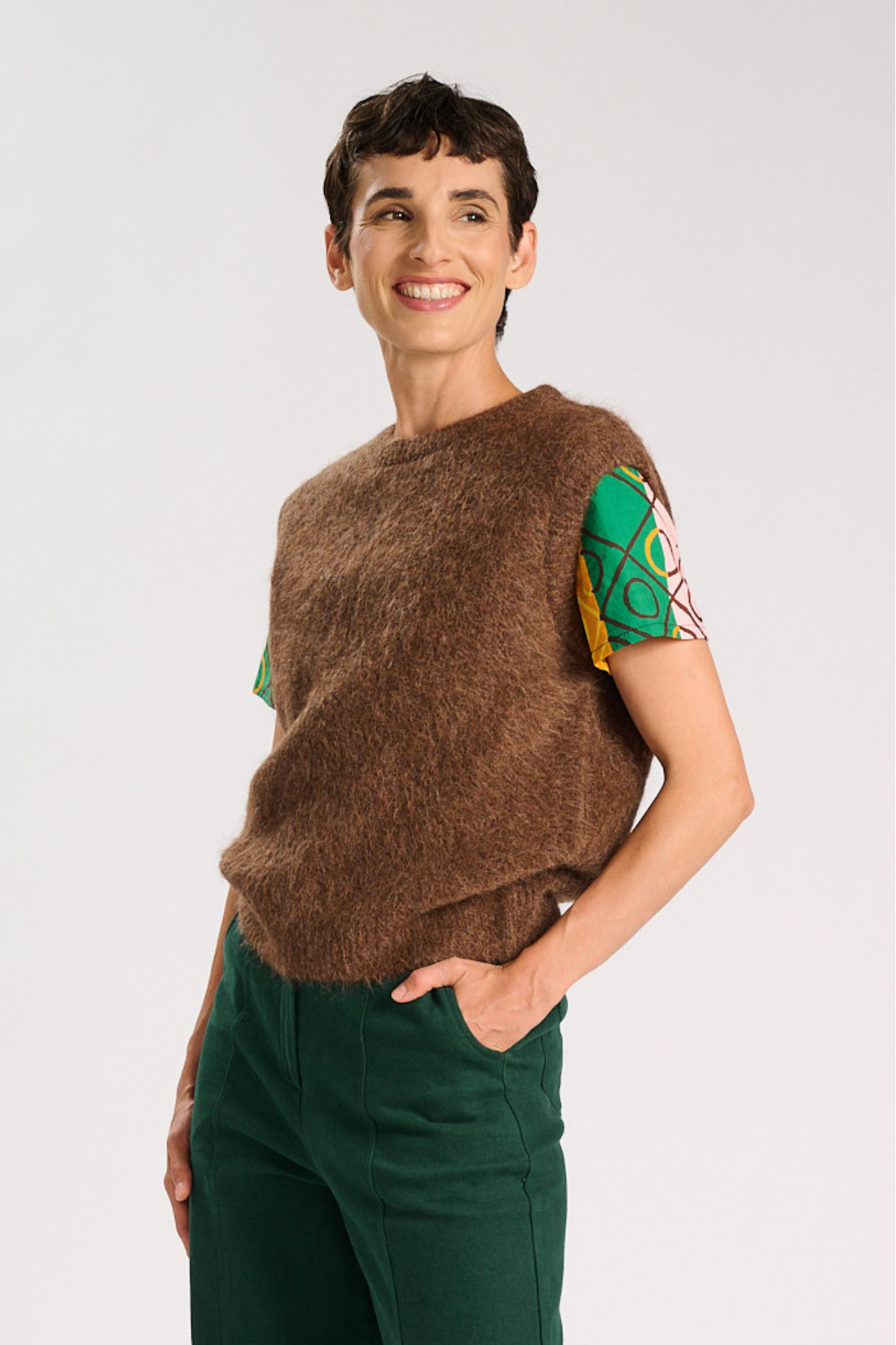 Olga De Polga - Aspen - Round Neck Alpaca Vest - Chocolate